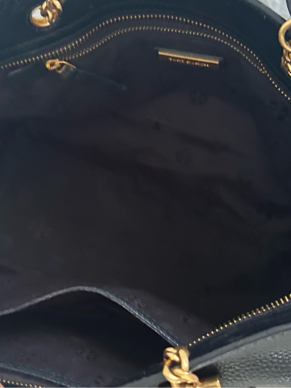Tory Burch Black Pebbled Leather Chain Tote Shoulder Bag Large everyday purse - Picture 9 of 11
